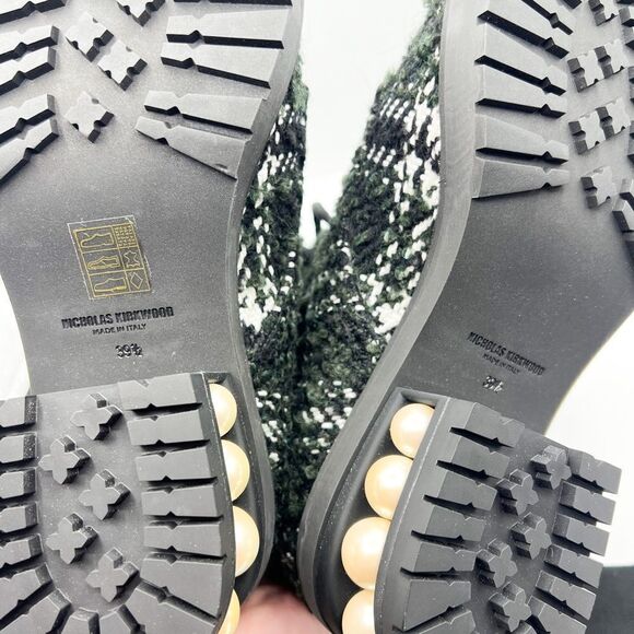 NWT Nicholas Kirkwood Casati Plaid Tweed Pearl Combat Boots 39.5 - Picture 6 of 11